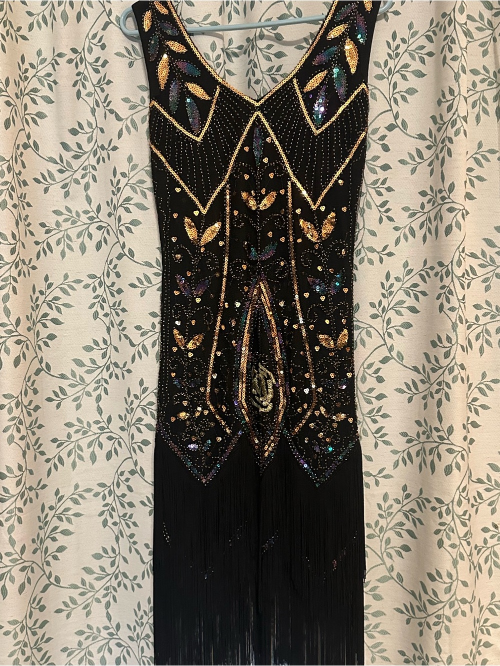 Black Beaded Fringe Evening Dress - Gold & Multicolor Embellishments